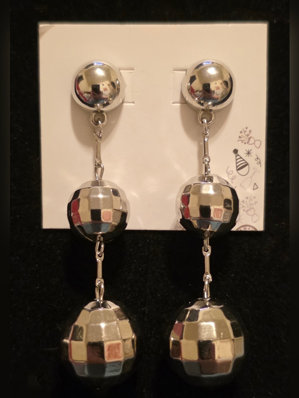Silvertone Dangle "Disco Ball"  Earrings
